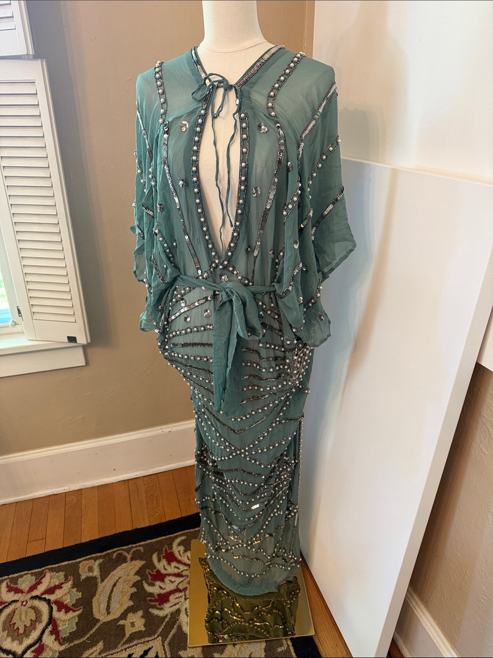 Free People X Jen’s Pirate Booty Space Odyssey Embellished Pearl Kaftan Dress - Picture 2 of 11